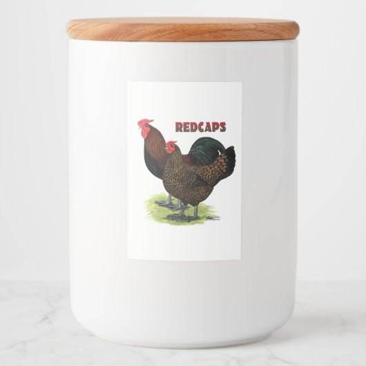 Engelse redcaps voedselcontainer etiket (Voorkant)