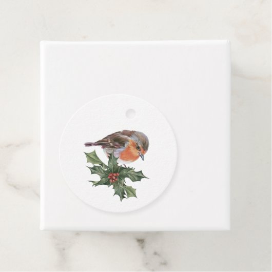 Engelse Robin in het Holly Christmas cadeau label (In situ)
