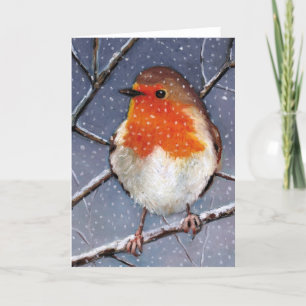 ENGELSE ROBIN IN SNEE: OIL PASTEL ART KAART