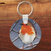 ENGELSE ROBIN IN SNEE: OIL PASTEL ART SLEUTELHANGER (Voorkant)