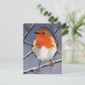 ENGELSE ROBIN IN SNEEUW: OLIEPASTEL ART BRIEFKAART (Staand voorkant)