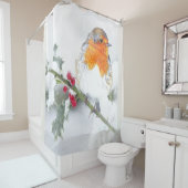 Engelse Robin Winter Holly Berries kerstkunst Douchegordijn (In situ)