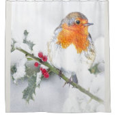 Engelse Robin Winter Holly Berries kerstkunst Douchegordijn (Voorkant)