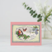 Engelse Robins en Silver Bells Vintage Christmas Feestdagenkaart (Staand voorkant)
