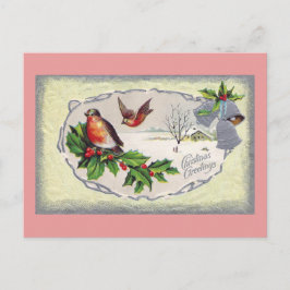 Engelse Robins en Silver Bells Vintage Christmas Feestdagenkaart