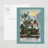 Engelse Robins op Antiek Kerstmis van de Omheining Feestdagenkaart (Voorkant / Achterkant)