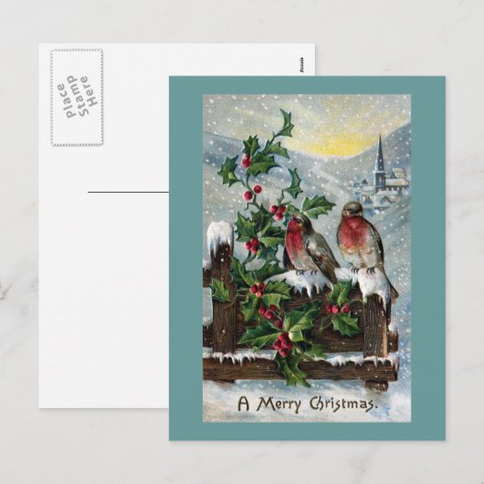 Engelse Robins op Antiek Kerstmis van de Omheining Feestdagenkaart (Voorkant / Achterkant)