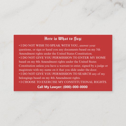 Engelse Rode Kaart - Immigration Rights Kaart Visitekaartje (Achterkant)