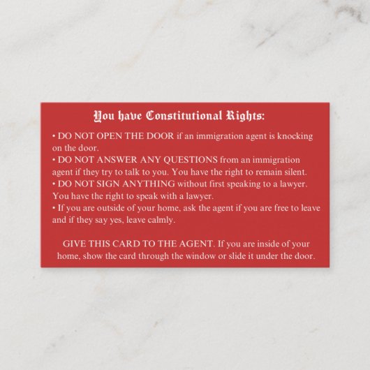 Engelse Rode Kaart - Immigration Rights Kaart Visitekaartje (Voorkant)