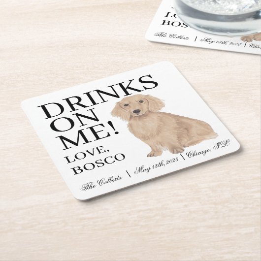 Engelse rode teckel hond bruiloft kartonnen onderzetters (Schuin)