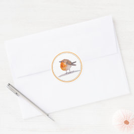 Engelse Roodborst Aquarel Ronde Sticker