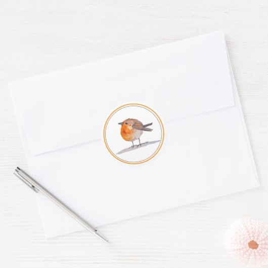 Engelse Roodborst Aquarel Ronde Sticker (Envelop)
