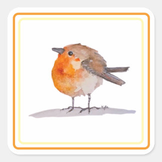 Engelse Roodborst Waterverf Vierkante Sticker
