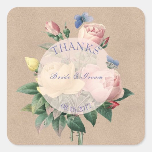 Engelse Roos Butterfly Garden Wedding Bedankt Vierkante Sticker (Voorkant)