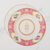 Engelse Roos Garden Party High Tea Uitnodiging (Voorkant / Achterkant)