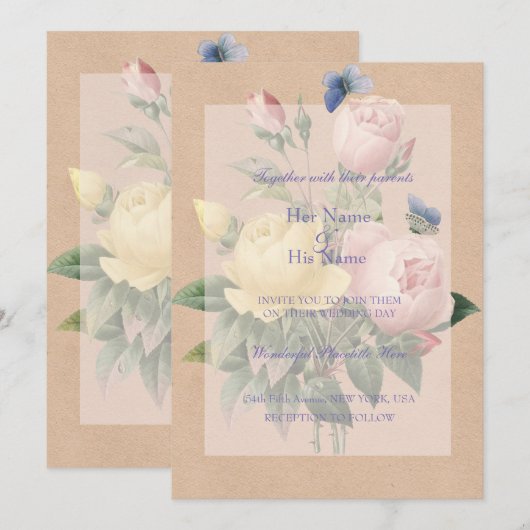 Engelse Roos Garden Wedding Invitation Kaart (Voorkant / Achterkant)