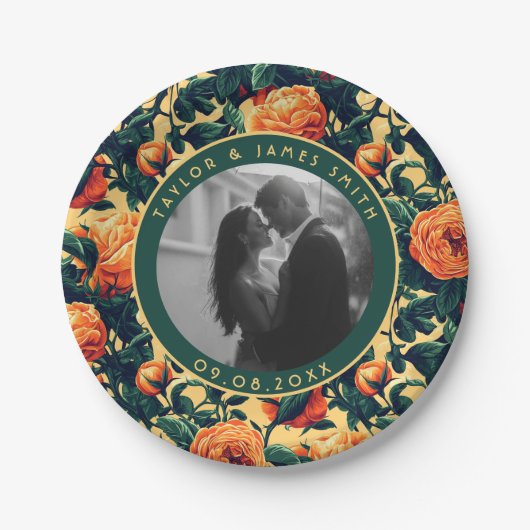 Engelse Roos Huwelijksplaten Voor Bruid En Bruideg Papieren Bordje (Voorkant)