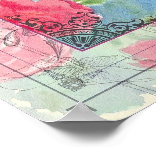 Engelse Rozen Collage Waterverf Flowers Poster (Hoek)