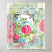 Engelse Rozen Collage Waterverf Flowers Poster (Voorkant)