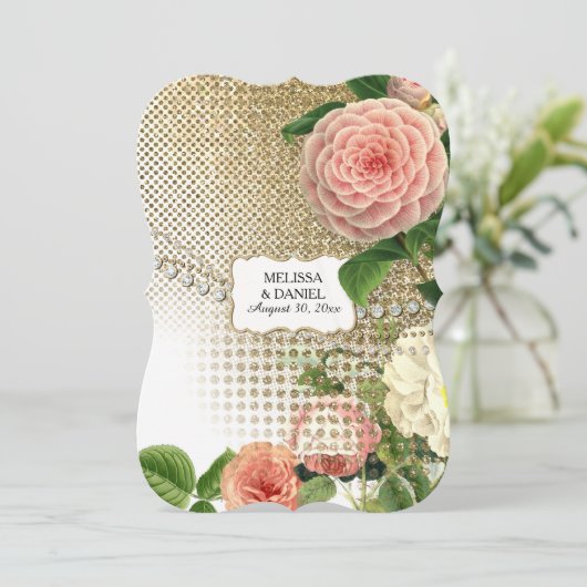  Engelse Rozen Glam Old Hollywood Regency Kaart (Staand voorkant)