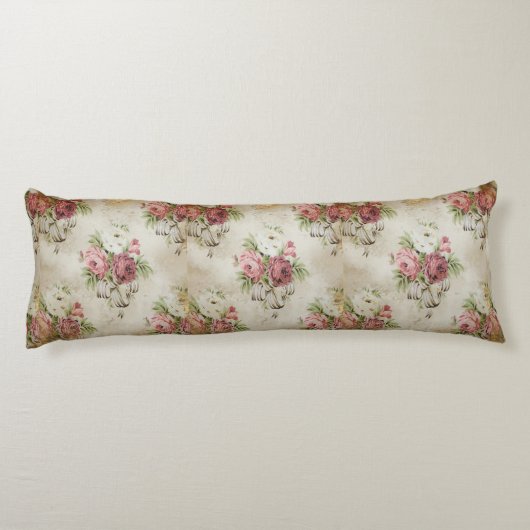  Engelse Rozen roze Mauve Creme Ribbons Lichaamskussen (Achterkant)