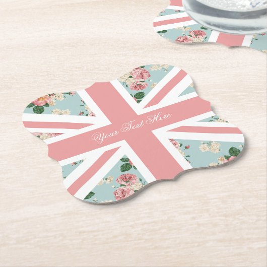 Engelse Rozen Union Jack Flag Kartonnen Onderzetters (Gekanteld)