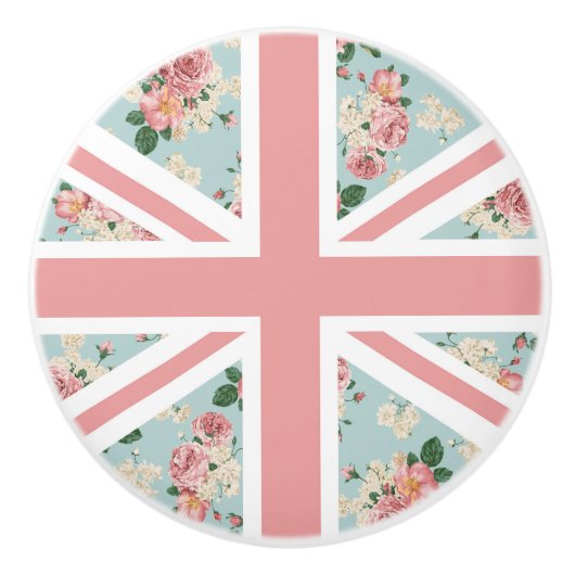 Engelse Rozen Union Jack Flag Keramische Knop (Voorkant)