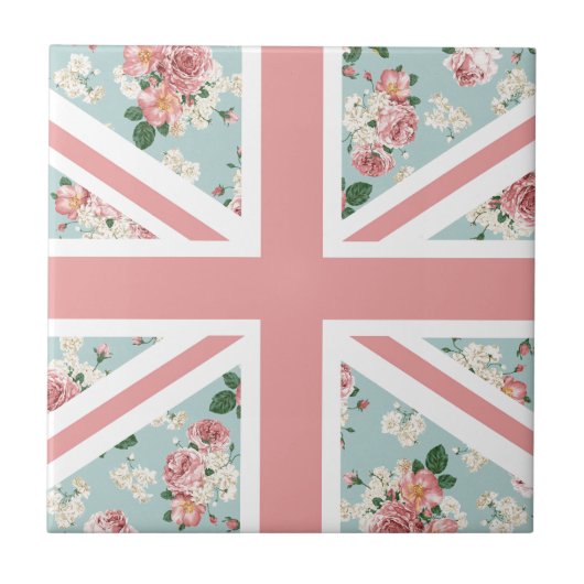 Engelse Rozen Union Jack Flag Tegeltje (Voorkant)