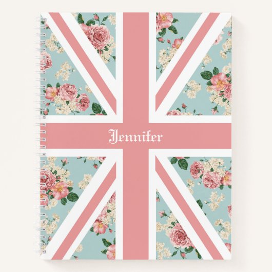 Engelse Rozen Union Jack Floral Custom Notitieboek (Voorkant)