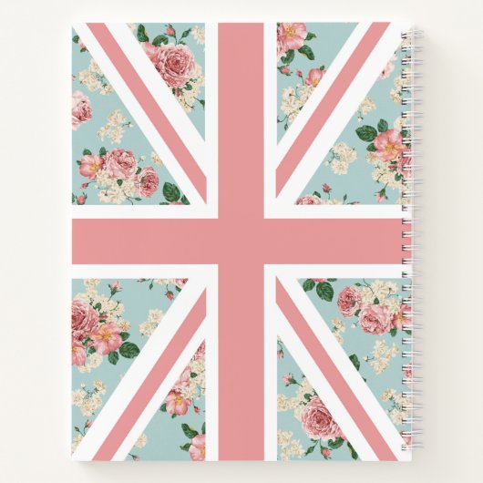 Engelse Rozen Union Jack Floral Custom Notitieboek (Achterkant)