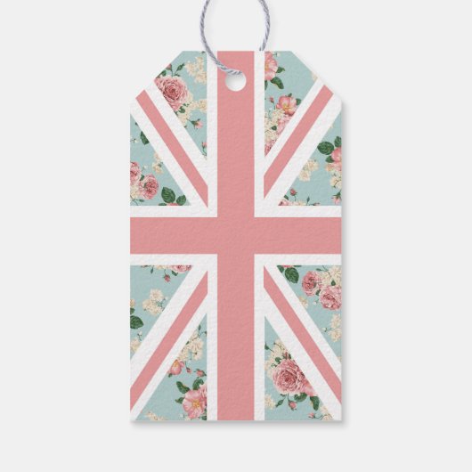 Engelse Rozen Union Jack Floral Pattern Cadeaulabel (Achterkant)