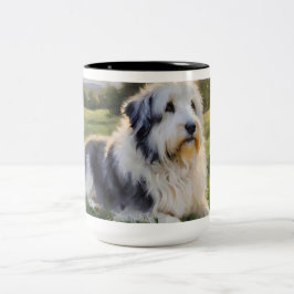 ENGELSE SCHAPENHOND LIGGEND IN HET VELD TWEEKLEURIGE KOFFIEMOK
