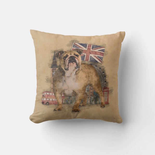 Engelse schets Bulldog en England Kussen (Voorkant)