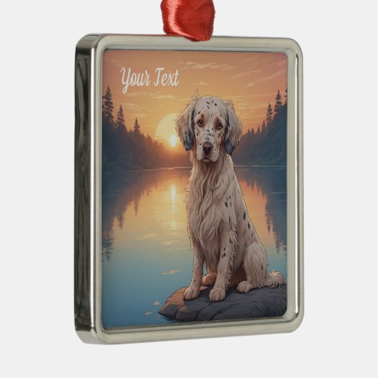 Engelse Setter bij Lake Metalen Ornament (Rechts)