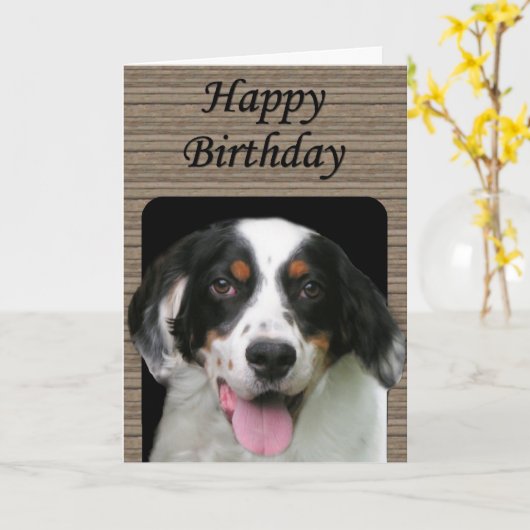 Engelse Setter Birthday Kaart (Gele Bloem)