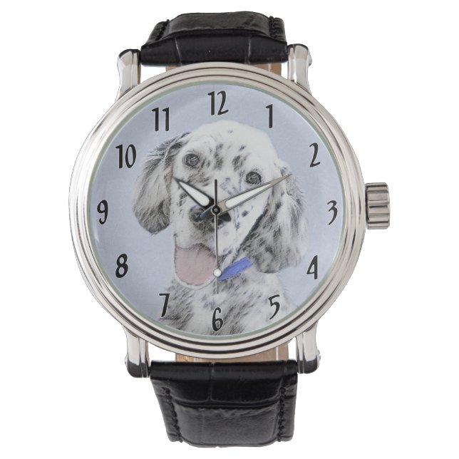 Engelse Setter Blue Belton schilder Dog Art Horloge (Voorkant)