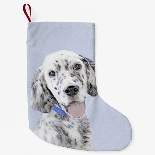 Engelse Setter Blue Belton schilder Dog Art Kleine Kerstsok (Voorkant)