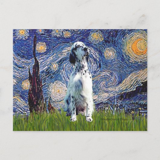 Engelse Setter (BW) - Starry Night Briefkaart (Voorkant)