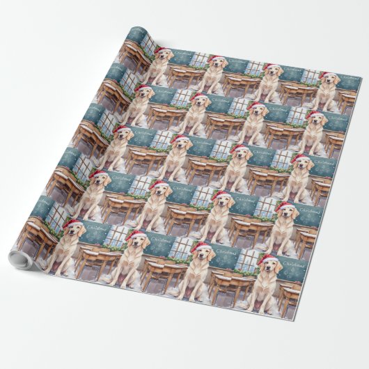 Engelse Setter Cozy Klaslokaal Leraar Sinterklaas Cadeaupapier (Uitgerold)