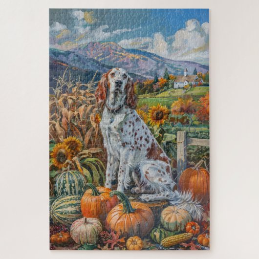 Engelse Setter Dog Autumn Harvest Thanksgiving Legpuzzel (Verticaal)