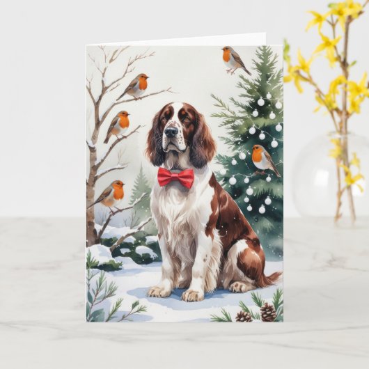 Engelse Setter Dog Christmas Wenskaart Kaart (Gele Bloem)
