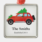 Engelse Setter Dog Driving car met kerstboom Metalen Ornament (Voorkant)