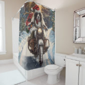 Engelse Setter Dog Riding Motorcycle Kerstmis Douchegordijn (In situ)