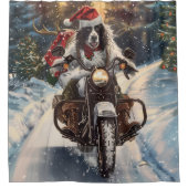 Engelse Setter Dog Riding Motorcycle Kerstmis Douchegordijn (Voorkant)