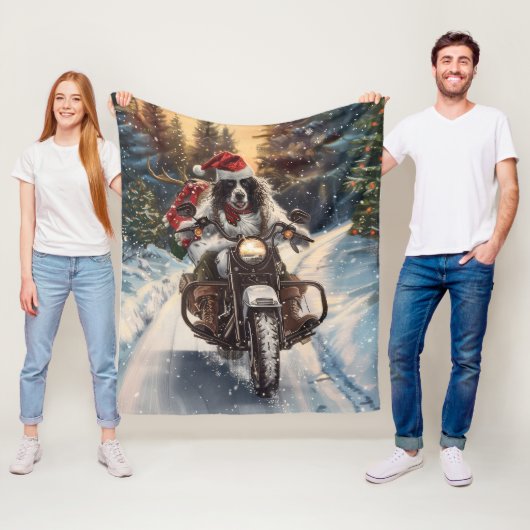 Engelse Setter Dog Riding Motorcycle Kerstmis Fleece Deken (In situ)