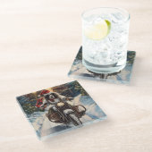 Engelse Setter Dog Riding Motorcycle Kerstmis Glazen Onderzetter (Schuin)