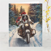 Engelse Setter Dog Riding Motorcycle Kerstmis Kaart (Gele Bloem)