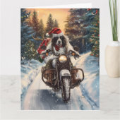 Engelse Setter Dog Riding Motorcycle Kerstmis Kaart (Voorkant)