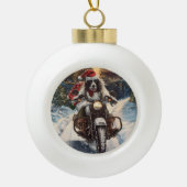Engelse Setter Dog Riding Motorcycle Kerstmis Keramische Bal Ornament (Voorkant)
