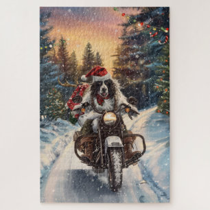 Engelse Setter Dog Riding Motorcycle Kerstmis Legpuzzel